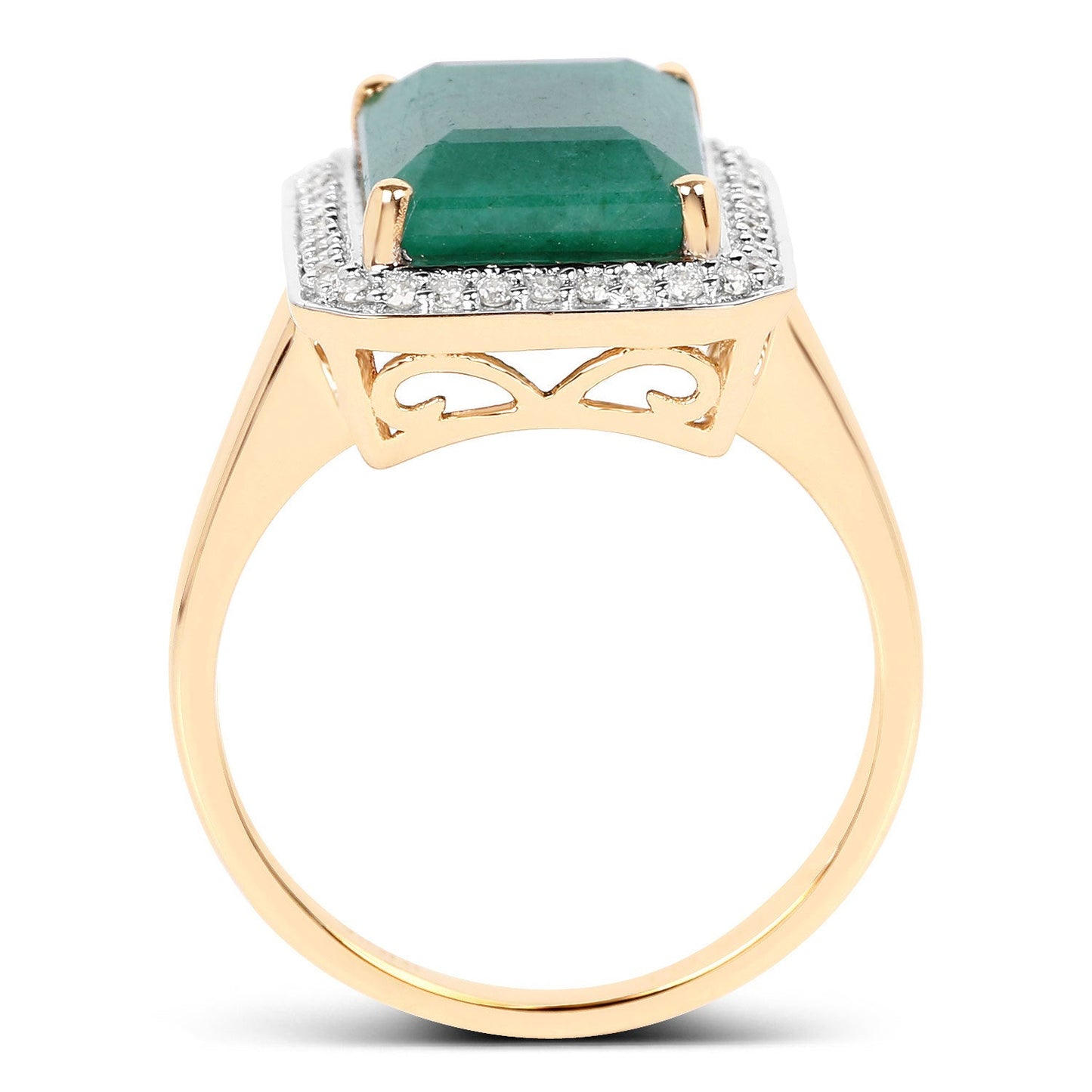 Anillo de 5,71 quilates de Esmeralda Teñida y Diamantes Blancos en Oro Amarillo de 14K