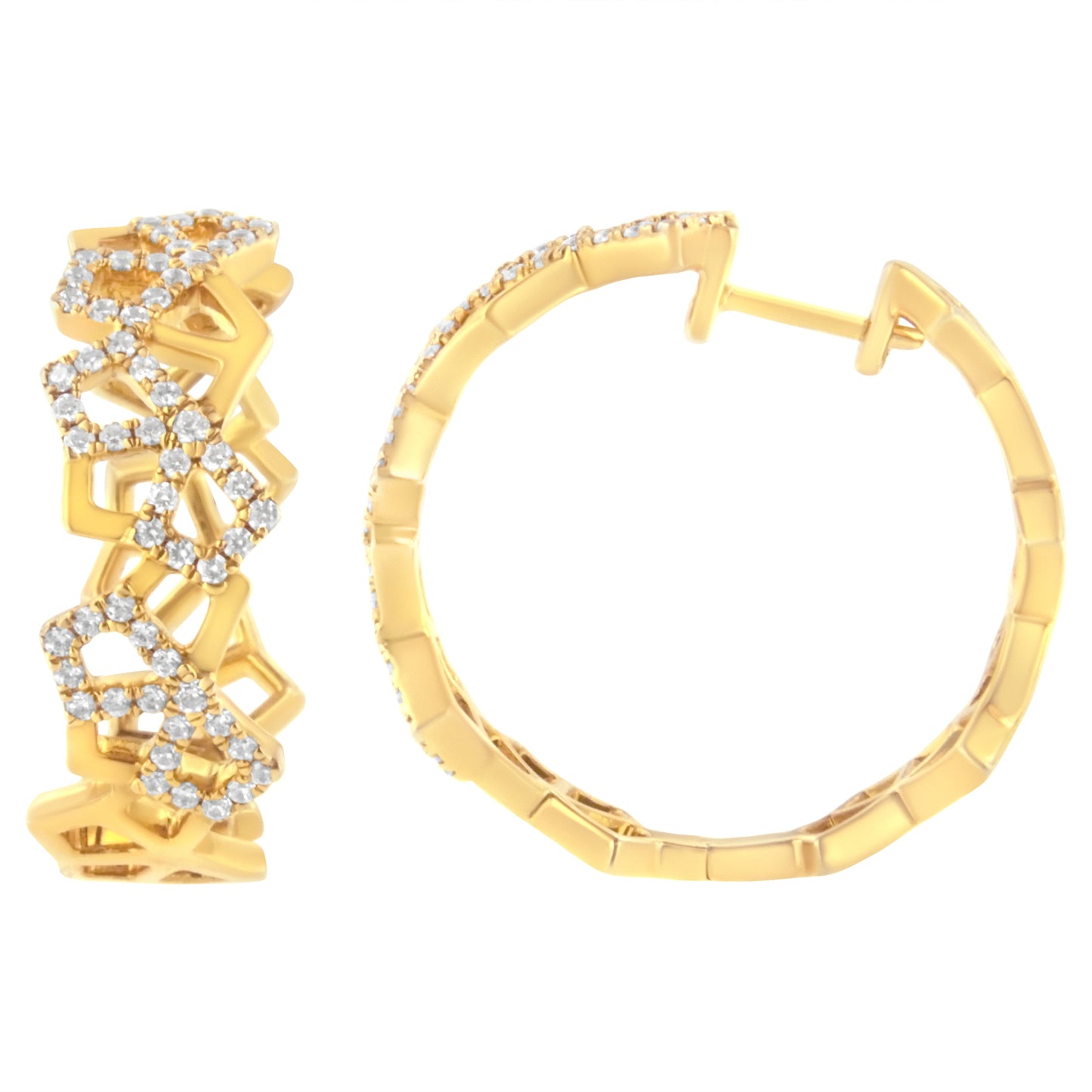 Pendientes de aro de oro amarillo de 14 quilates con diamantes en forma de panal de 0,75 quilates en total (color G-H, claridad SI1-SI2) - 24 mm