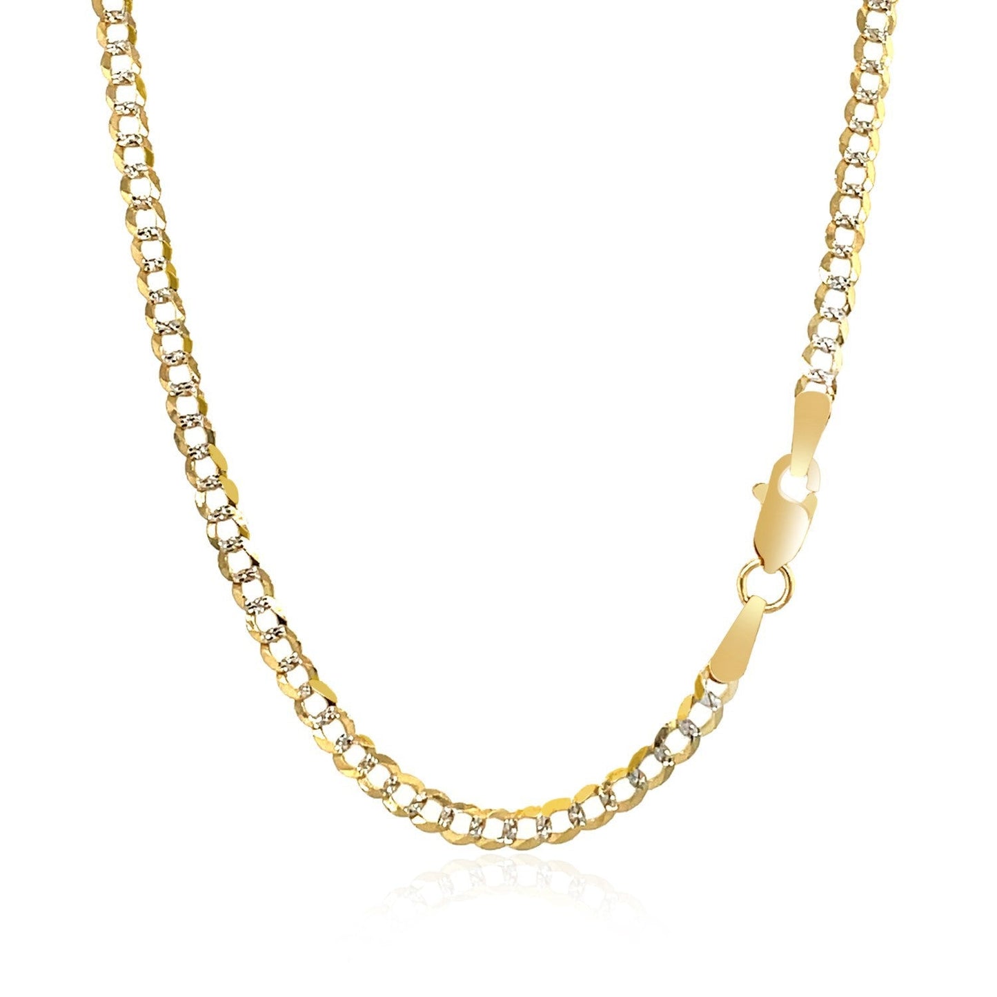 Cadena de eslabones cubanos de oro bicolor de 14k y 2.6 mm con pavé