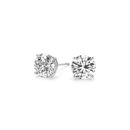 Pendientes de botón con diamante redondo cultivado en laboratorio IGI de 4 quilates en oro blanco de 14 quilates (G/VS2)