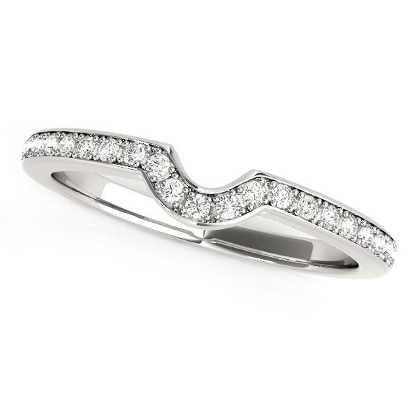 Anillo de boda con diamantes engastados en curva moderna de oro blanco de 14k (1/8 cttw)