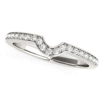 Anillo de boda con diamantes engastados en curva moderna de oro blanco de 14k (1/8 cttw)