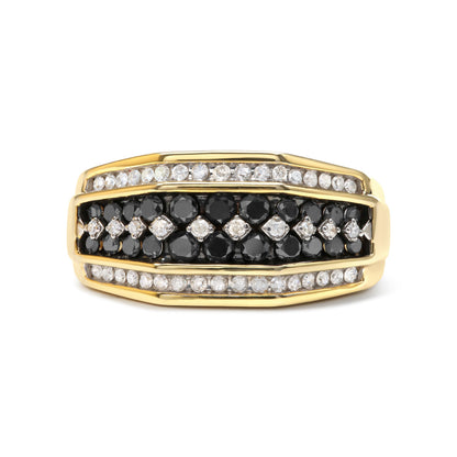 Anillo de hombre chapado en oro amarillo de 14K sobre plata de ley .925 con diamantes blancos y negros tratados de 1 1/2 quilates (color I-J, claridad I2-I3) - Talla 10