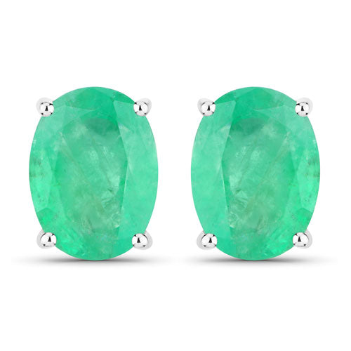 Aretes de oro blanco de 10K con esmeralda zambiana auténtica de 2.40 quilates