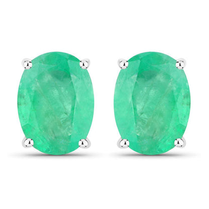 Aretes de oro blanco de 10K con esmeralda zambiana auténtica de 2.40 quilates