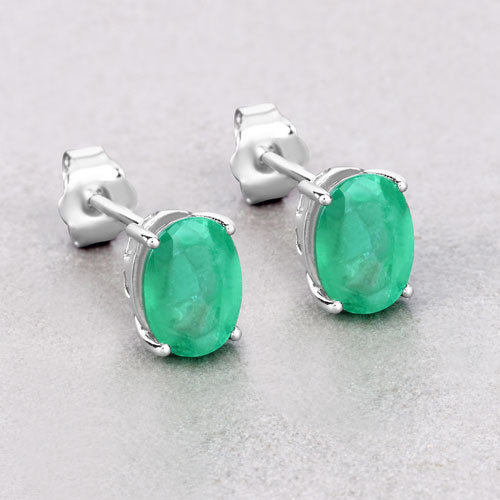 Aretes de oro blanco de 10K con esmeralda zambiana auténtica de 2.40 quilates