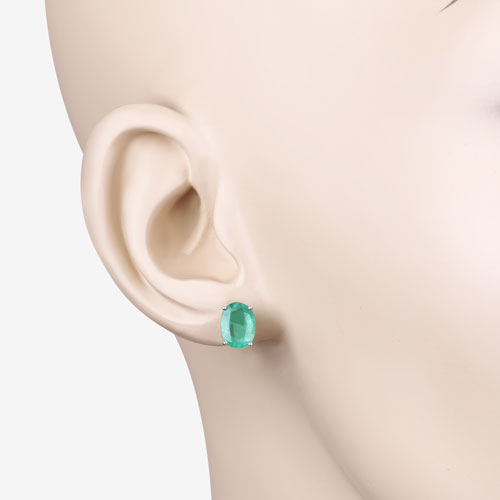 Aretes de oro blanco de 10K con esmeralda zambiana auténtica de 2.40 quilates