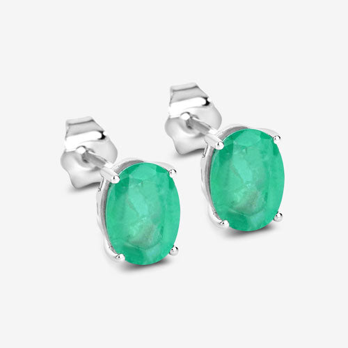 Aretes de oro blanco de 10K con esmeralda zambiana auténtica de 2.40 quilates