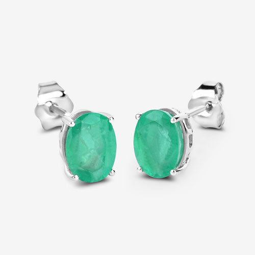 Aretes de oro blanco de 10K con esmeralda zambiana auténtica de 2.40 quilates