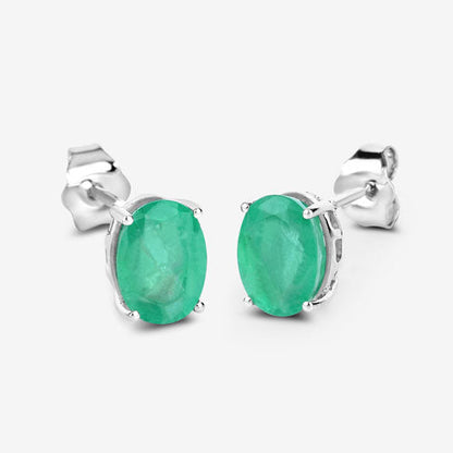 Aretes de oro blanco de 10K con esmeralda zambiana auténtica de 2.40 quilates
