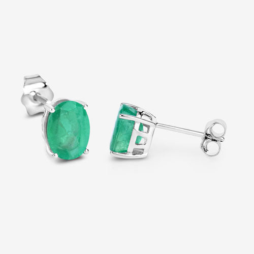 Aretes de oro blanco de 10K con esmeralda zambiana auténtica de 2.40 quilates