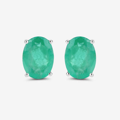 Aretes de oro blanco de 10K con esmeralda zambiana auténtica de 2.40 quilates