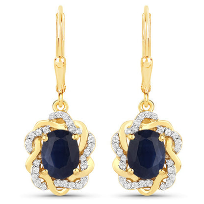 Pendientes de plata de ley .925 con zafiro azul genuino de 3.46 quilates y topacio blanco