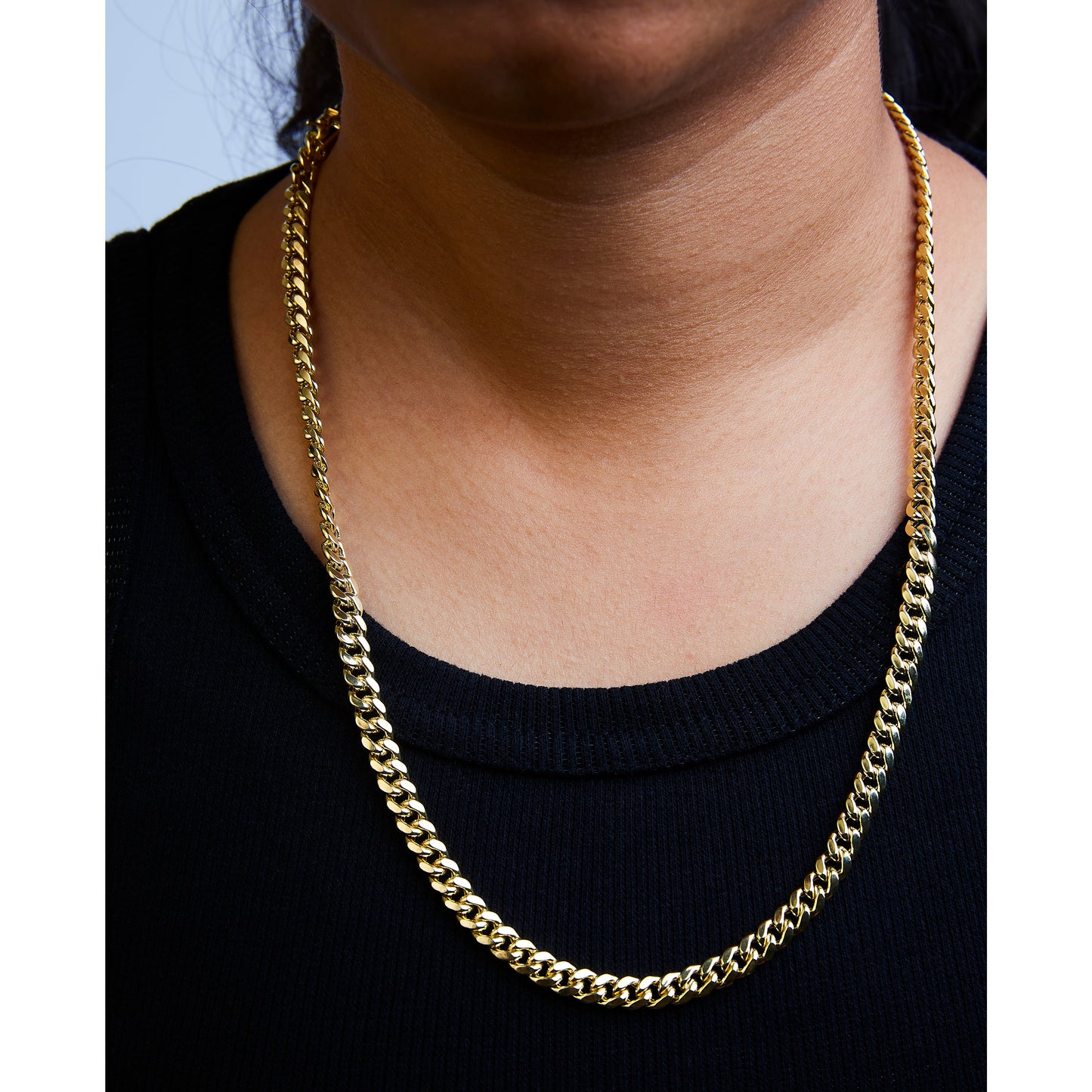 Cadena de oro amarillo macizo de 14 quilates de 6,1 mm estilo cubana clásica - 55,88 cm
