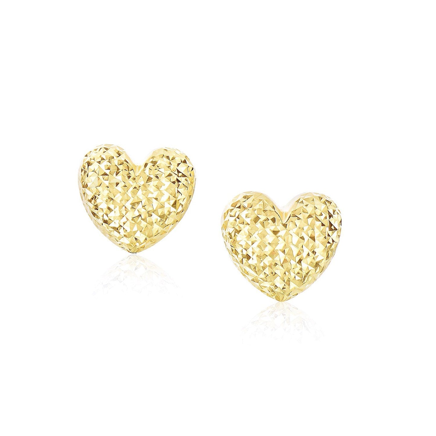 Pendientes de corazón abombados de oro amarillo de 14k con tallas de diamante