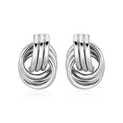 Pendientes de nudo de amor pulidos con aros entrelazados en plata de ley