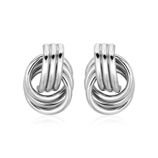 Pendientes de nudo de amor pulidos con aros entrelazados en plata de ley