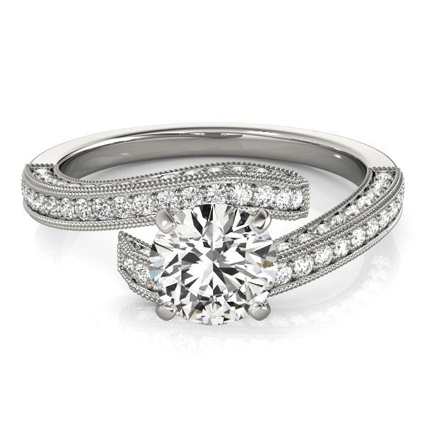 Anillo de compromiso de oro blanco de 14k con diamante redondo estilo "bypass" (1 1/2 ct. p.t.)