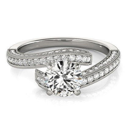 Anillo de compromiso de oro blanco de 14k con diamante redondo estilo "bypass" (1 1/2 ct. p.t.)