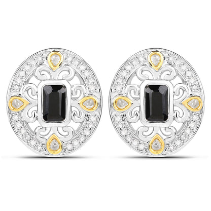 Aretes de zafiro azul auténtico de 0,93 quilates y diamantes blancos de plata de ley .925