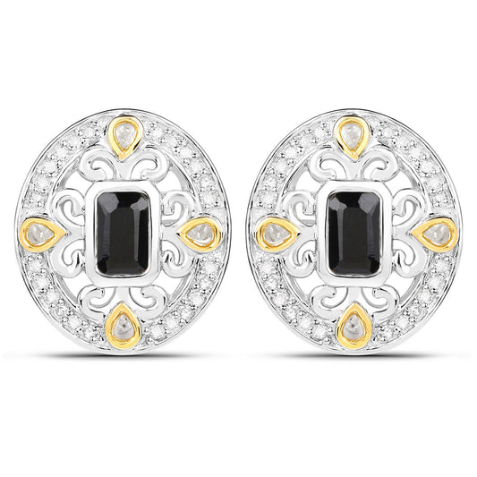 Aretes de zafiro azul auténtico de 0,93 quilates y diamantes blancos de plata de ley .925