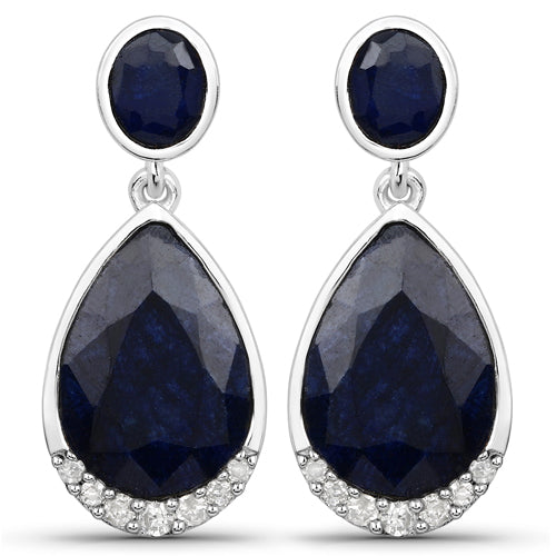 Pendientes de plata esterlina .925 con zafiro teñido de 7.90 quilates y diamantes blancos