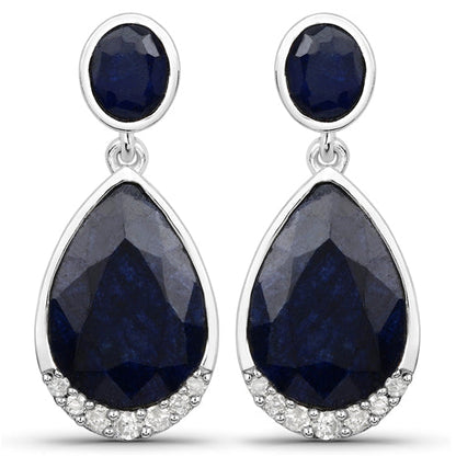 Pendientes de plata esterlina .925 con zafiro teñido de 7.90 quilates y diamantes blancos