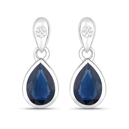 Pendientes de oro blanco de 10 quilates con zafiro azul auténtico de 1,65 quilates y diamantes blancos