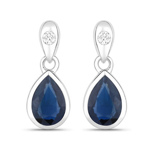 Pendientes de oro blanco de 10 quilates con zafiro azul auténtico de 1,65 quilates y diamantes blancos