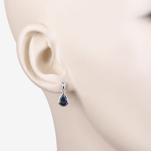 Pendientes de oro blanco de 10 quilates con zafiro azul auténtico de 1,65 quilates y diamantes blancos