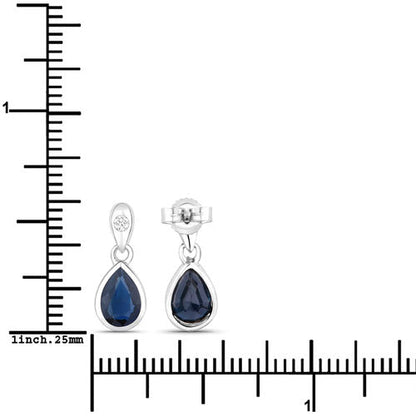 Pendientes de oro blanco de 10 quilates con zafiro azul auténtico de 1,65 quilates y diamantes blancos