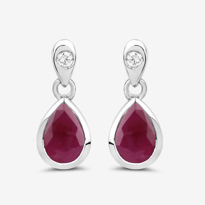 Pendientes de oro blanco de 10 quilates con rubí genuino de 1,65 quilates y diamantes blancos