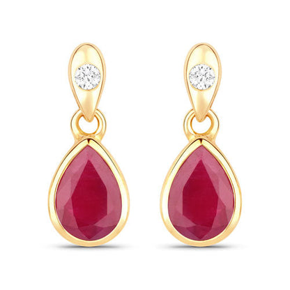 Pendientes de oro amarillo de 10K con rubí genuino de 1.65 quilates y diamantes blancos