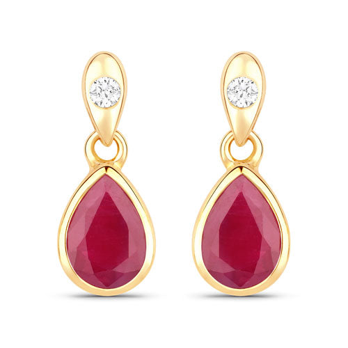 Pendientes de oro amarillo de 10K con rubí genuino de 1.65 quilates y diamantes blancos