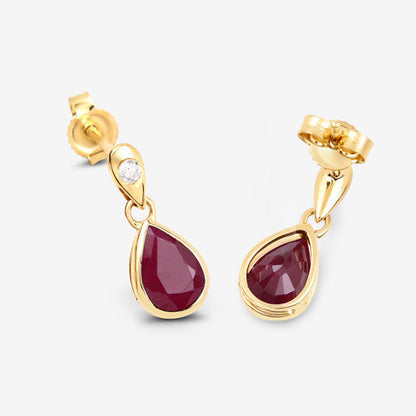 Pendientes de oro amarillo de 10K con rubí genuino de 1.65 quilates y diamantes blancos
