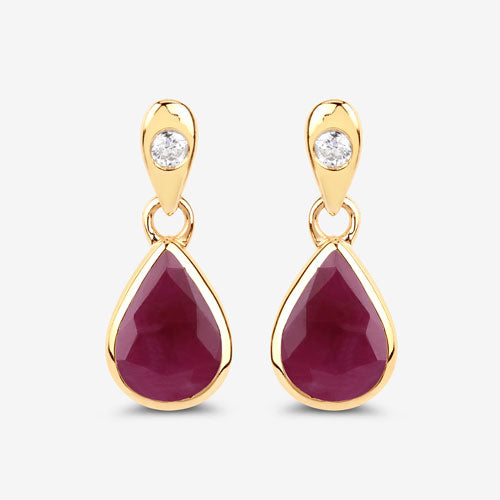 Pendientes de oro amarillo de 10K con rubí genuino de 1.65 quilates y diamantes blancos