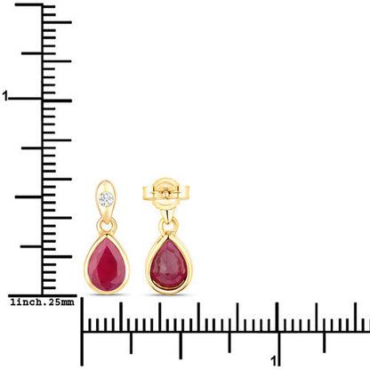 Pendientes de oro amarillo de 10K con rubí genuino de 1.65 quilates y diamantes blancos