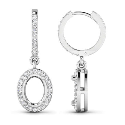 Pendientes de oro blanco de 14K con montura semicompleta de diamantes blancos genuinos de 0.32 quilates - para piedras preciosas ovaladas de 8x6 mm