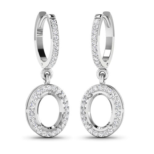 Pendientes de oro blanco de 14K con montura semicompleta de diamantes blancos genuinos de 0.32 quilates - para piedras preciosas ovaladas de 8x6 mm