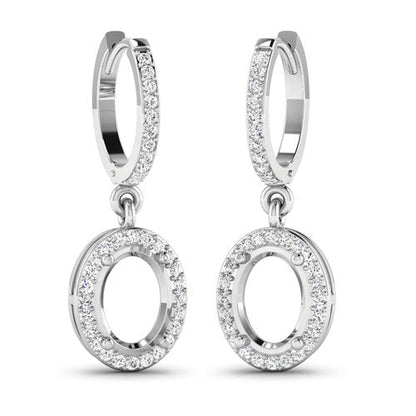 Pendientes de oro blanco de 14K con montura semicompleta de diamantes blancos genuinos de 0.32 quilates - para piedras preciosas ovaladas de 8x6 mm