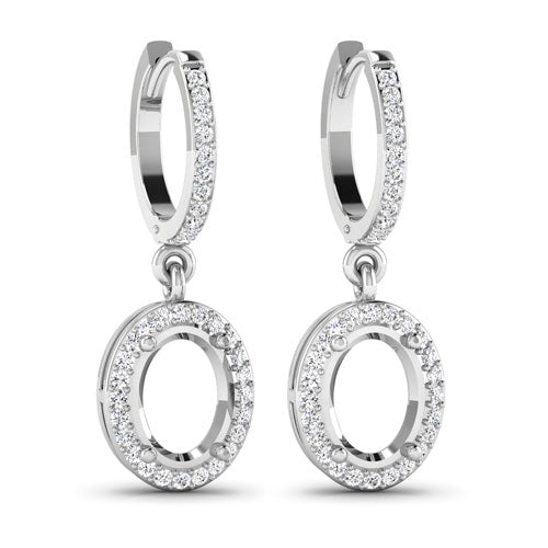 Pendientes de oro blanco de 14K con montura semicompleta de diamantes blancos genuinos de 0.32 quilates - para piedras preciosas ovaladas de 8x6 mm