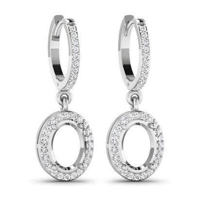 Pendientes de oro blanco de 14K con montura semicompleta de diamantes blancos genuinos de 0.32 quilates - para piedras preciosas ovaladas de 8x6 mm