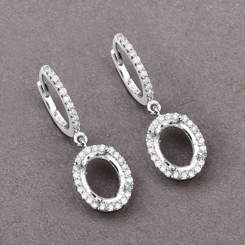 Pendientes de oro blanco de 14K con montura semicompleta de diamantes blancos genuinos de 0.32 quilates - para piedras preciosas ovaladas de 8x6 mm