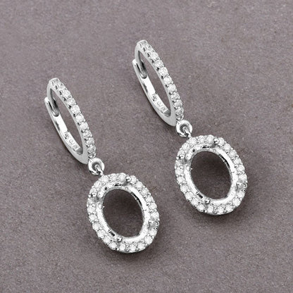 Pendientes de oro blanco de 14K con montura semicompleta de diamantes blancos genuinos de 0.32 quilates - para piedras preciosas ovaladas de 8x6 mm