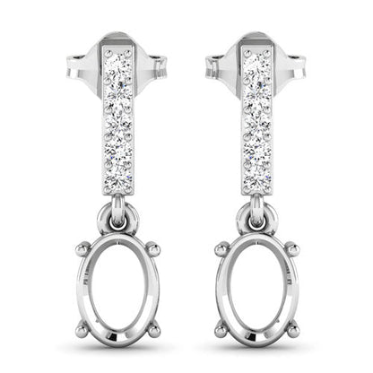 Pendientes de oro blanco de 14 quilates con montura de diamantes blancos genuinos de 0,14 quilates - admiten gemas ovaladas de 7x5 mm