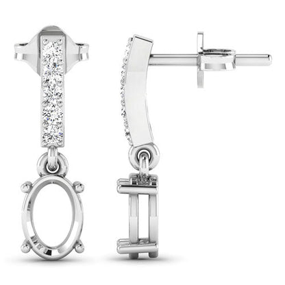 Pendientes de oro blanco de 14 quilates con montura de diamantes blancos genuinos de 0,14 quilates - admiten gemas ovaladas de 7x5 mm