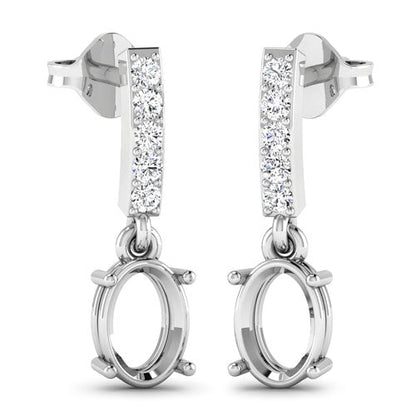 Pendientes de oro blanco de 14 quilates con montura de diamantes blancos genuinos de 0,14 quilates - admiten gemas ovaladas de 7x5 mm