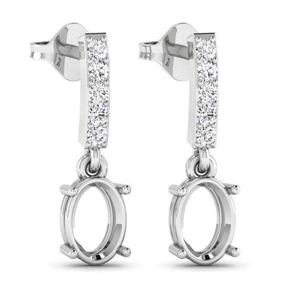 Pendientes de oro blanco de 14 quilates con montura de diamantes blancos genuinos de 0,14 quilates - admiten gemas ovaladas de 7x5 mm
