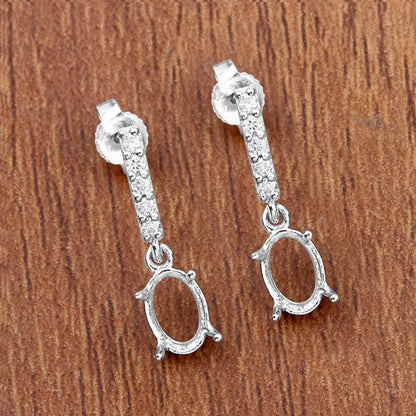Pendientes de oro blanco de 14 quilates con montura de diamantes blancos genuinos de 0,14 quilates - admiten gemas ovaladas de 7x5 mm
