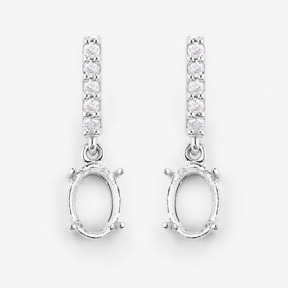 Pendientes de oro blanco de 14 quilates con montura de diamantes blancos genuinos de 0,14 quilates - admiten gemas ovaladas de 7x5 mm